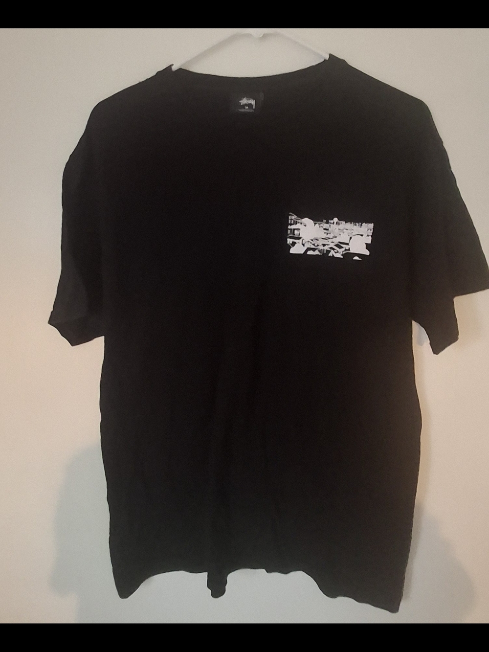 Stussy Black Short Sleeve Tee with White Chest Graphic